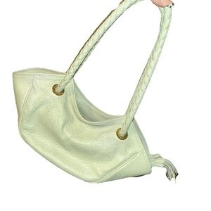 Desmo White Braided-Handle Leather Shoulder Bag